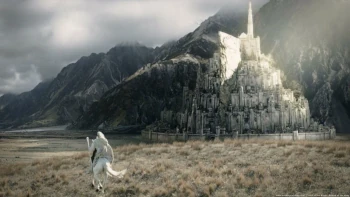 picture of gandalf heading to a castle